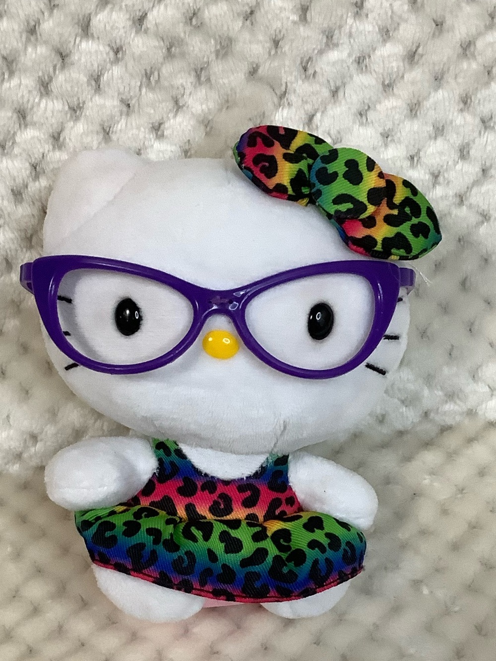 Ty Hello Kitty Plush Purple Glasses Rainbow Leopard Dress and Bow Stuffed Animal